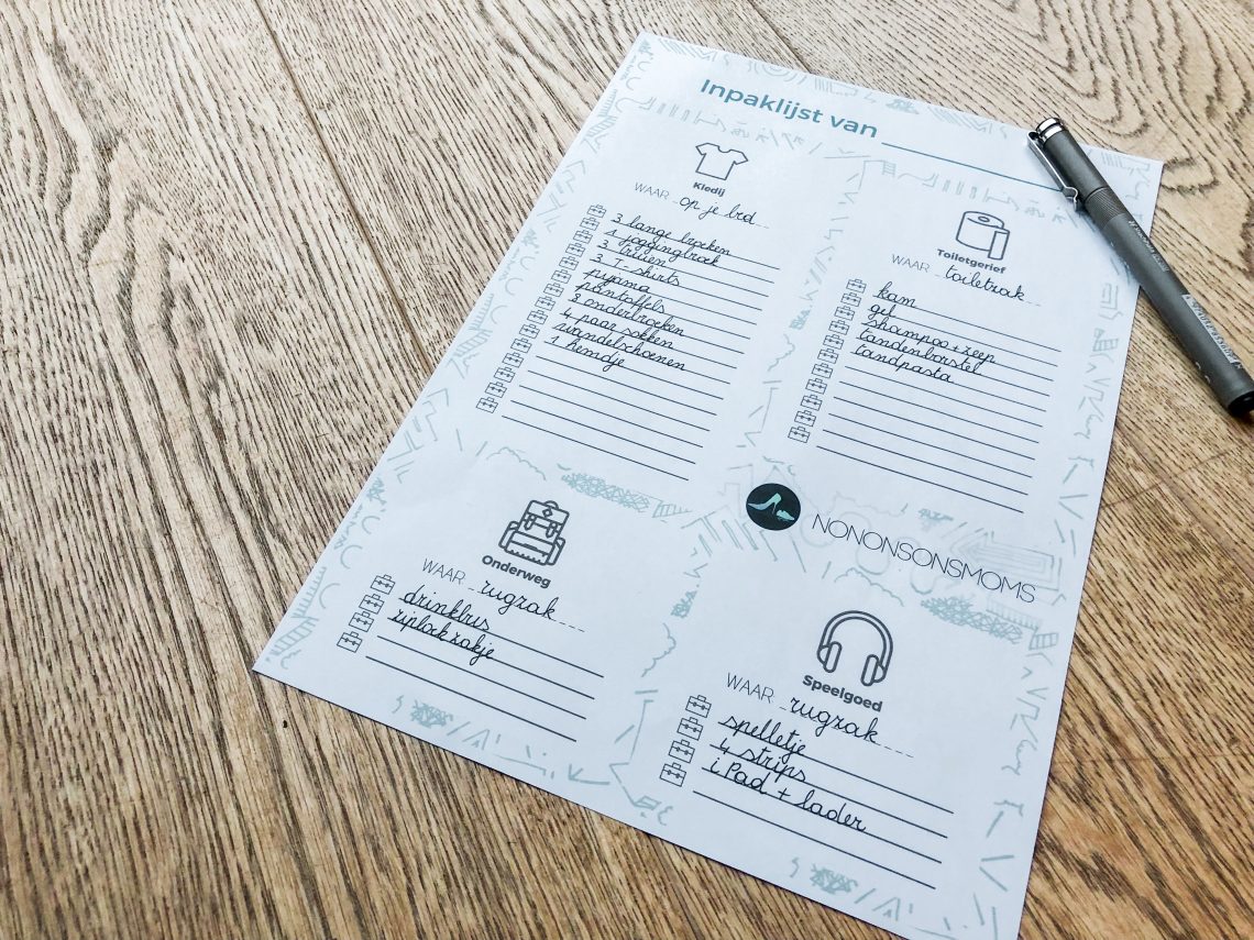 inpaklijst voor kinderen - nononsonsmoms